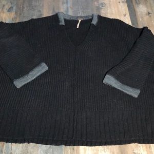 Free People shaker knit sweater with contrast trim